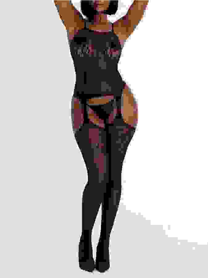 Lovehoney Up All Night Lace Bodystocking, Black, hi-res